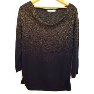 REITMANS Black and Gold Shimmer Cowl Neck Top 3/4 Sleeve.  Medium. NWOT